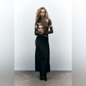 Zara Satin Effect Long Skirt in Black NWT